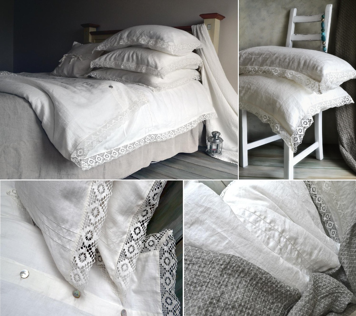 Provincial Living Natural Softened Linen Duvet Cover With Linen Lace